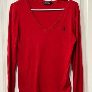Ralph Lauren Women's Red V-Neck Sweatshirt